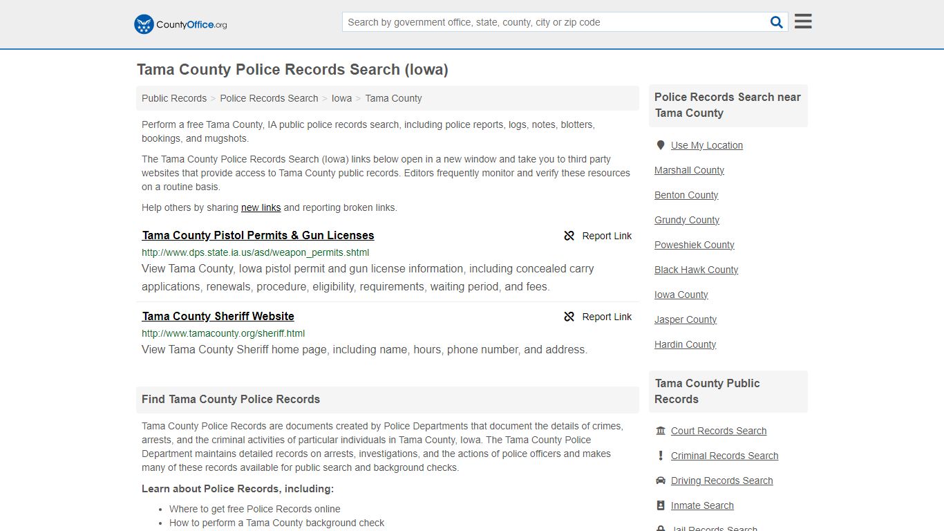 Tama County Police Records Search (Iowa) - County Office